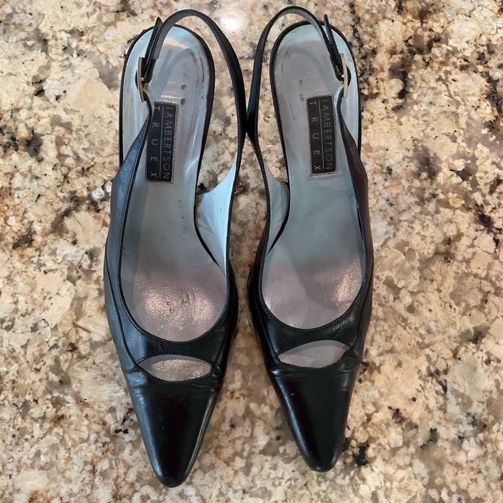 Black Pointed Slingback Pumps by Lambertson Truex